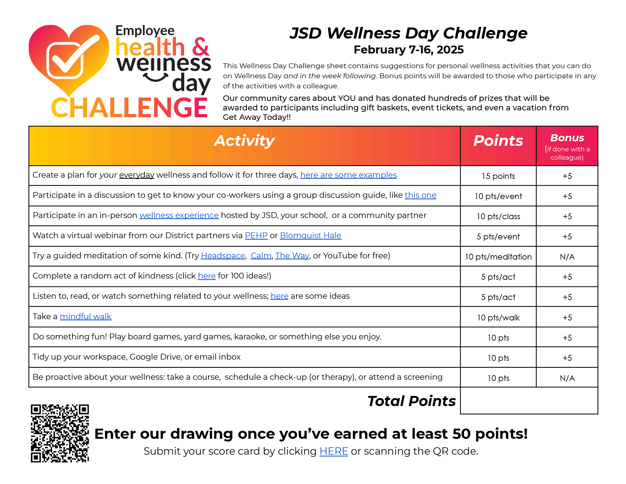 2025 Wellness Day Challenge Sheet